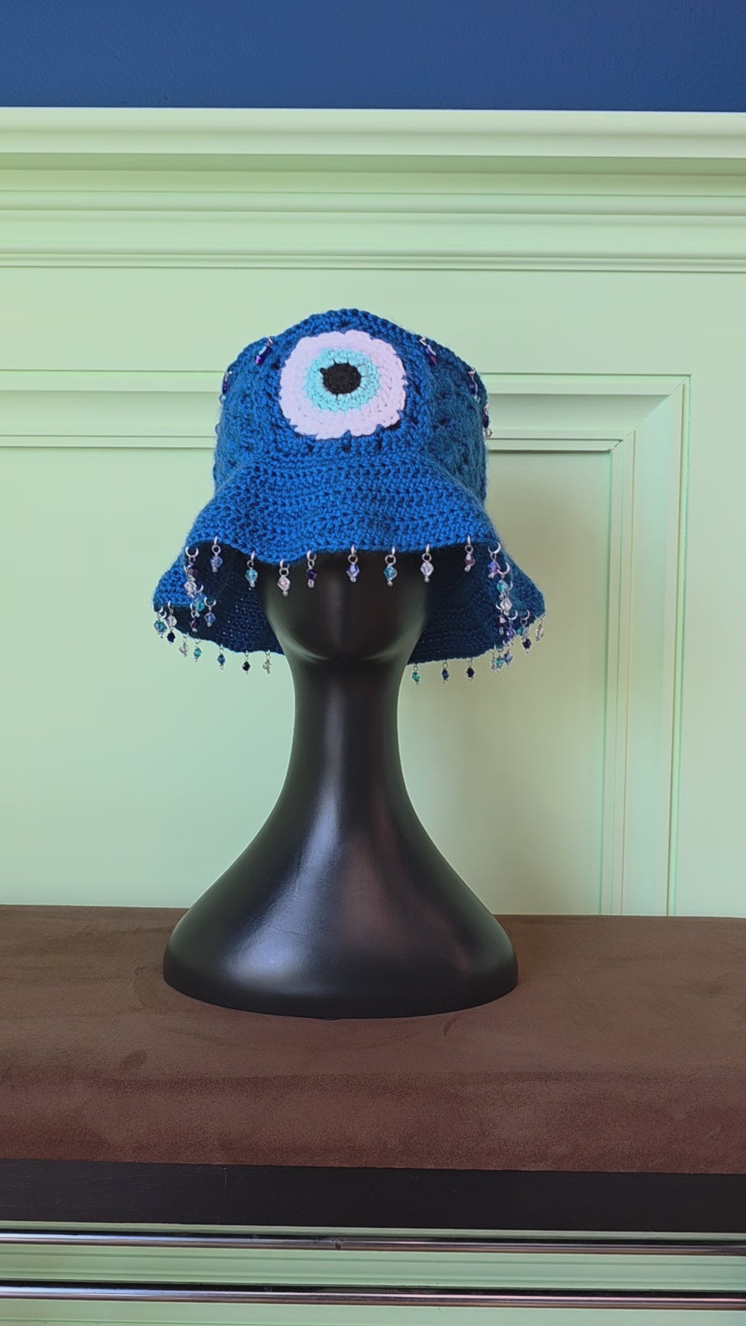 Evil Eye Crochet Bucket Hat - Ready to Ship