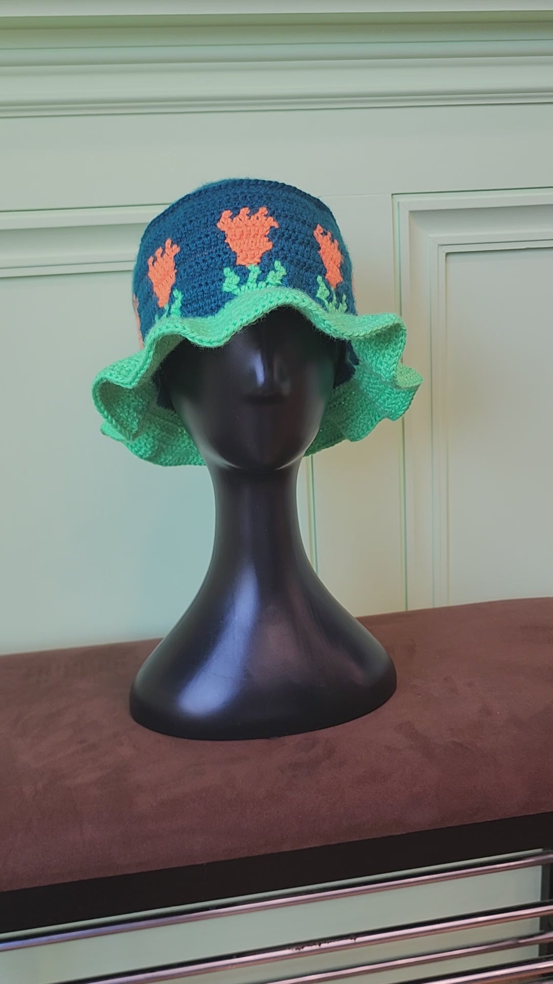 Flowers in Bloom Crochet Bucket Hat - Blue / Orange - Ready to Ship