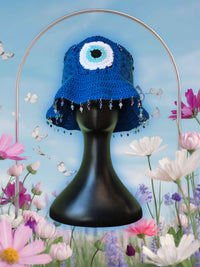 Evil Eye Crochet Bucket Hat - Ready to Ship