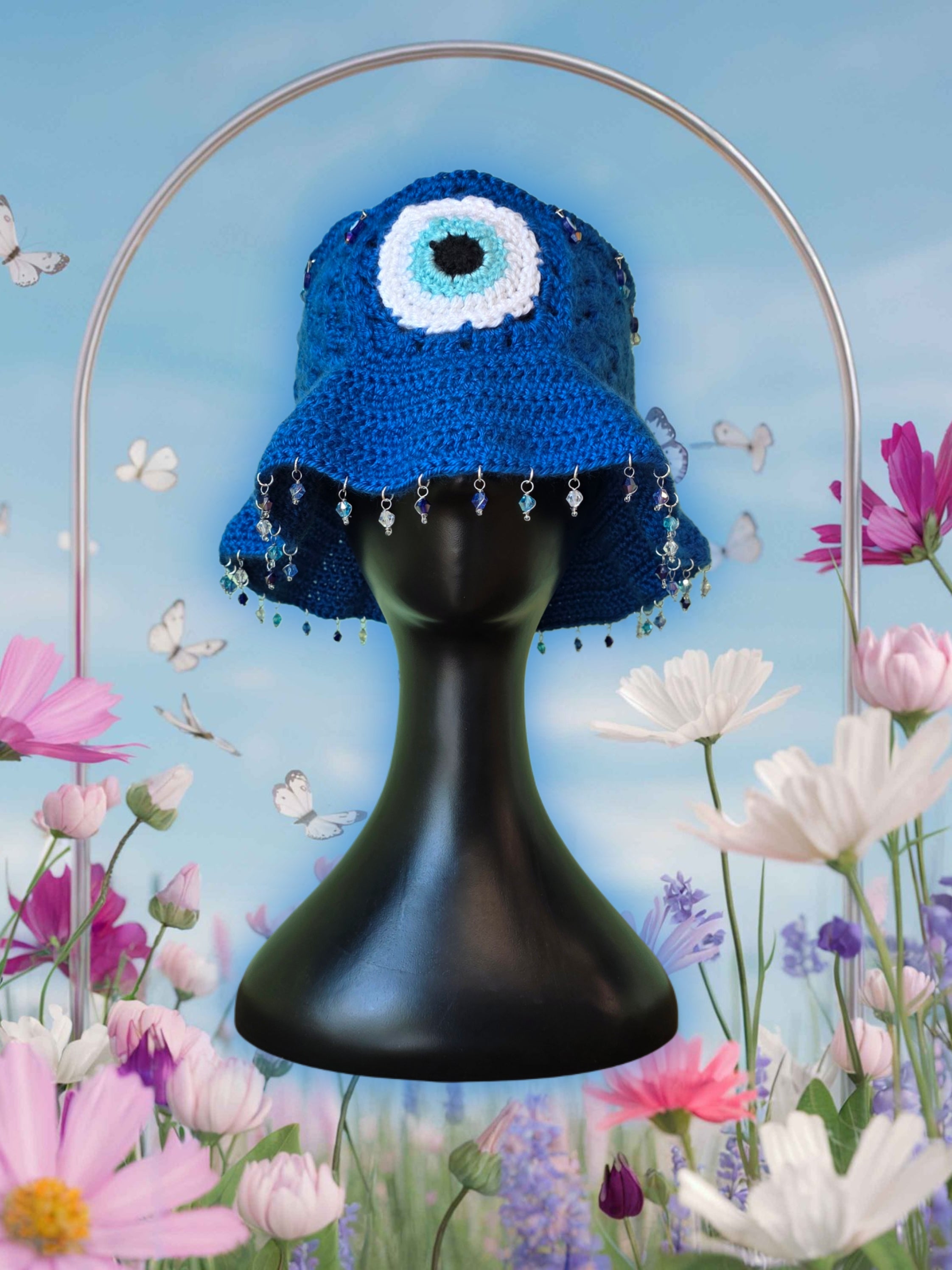 Evil Eye Crochet Bucket Hat - Ready to Ship