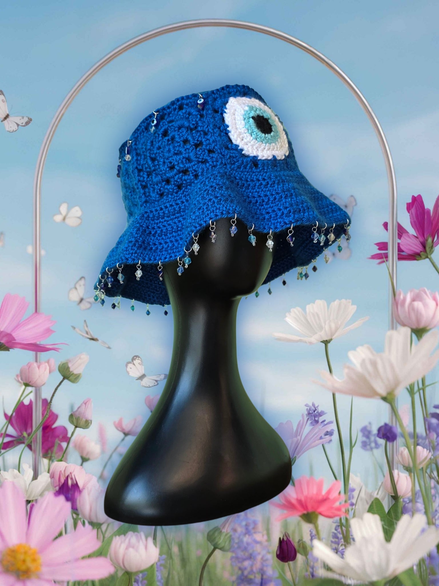 Evil Eye Crochet Bucket Hat - Ready to Ship