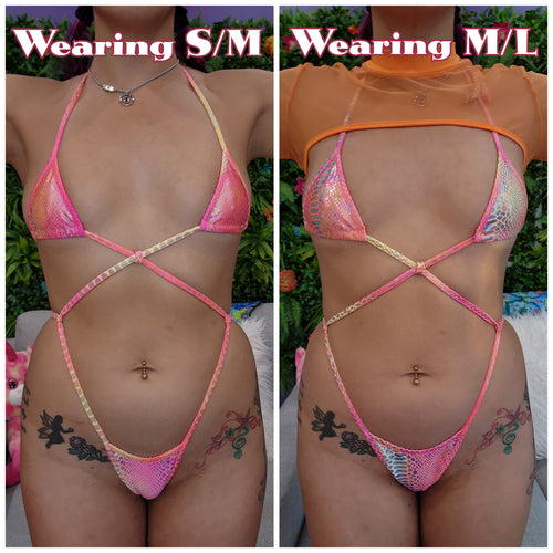 Strappy Micro Monokini - Pink Serpent