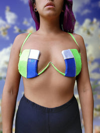 "Holographic Patchwork" Fantasy Wire Bra - "ALIEN" Colorway