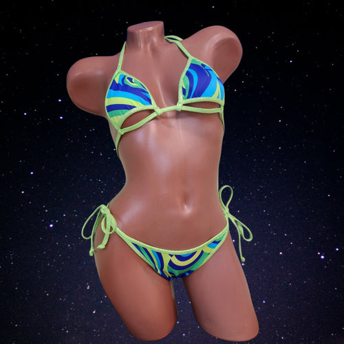 Side-Tie Cheeky Bikini Bottoms - Neon Plumage